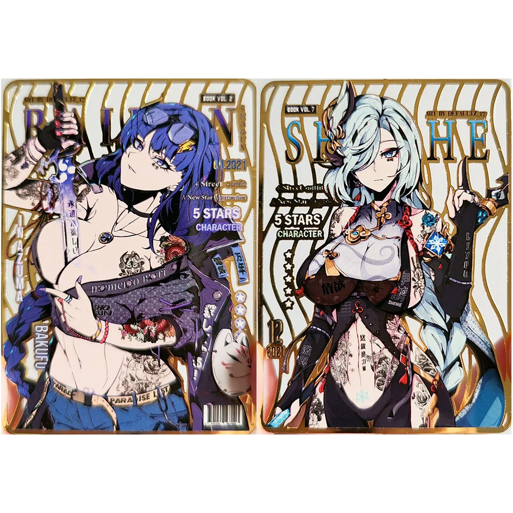 Anime diosa historia DIY ACG Raiden Shogun Yelan Hu Tao Yae Miko Ganyu Ningguang juguete de tarjeta coleccionable de Metal para niño regalo de cumpleaños