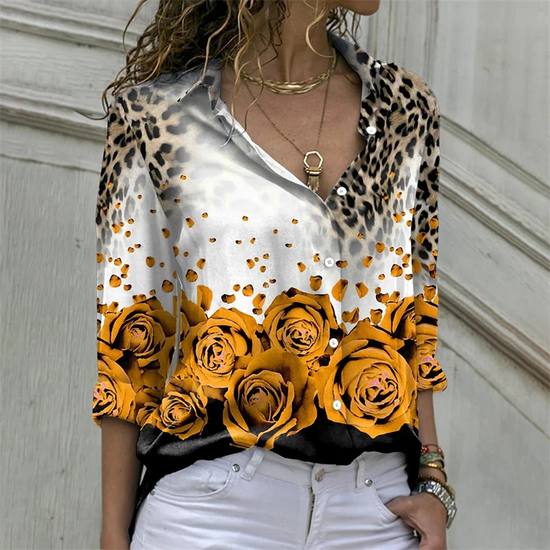 2024 new fashion casual lady shirt 3D printed shirt lapel long-sleeved shirt super large size XS-3XL button shirt