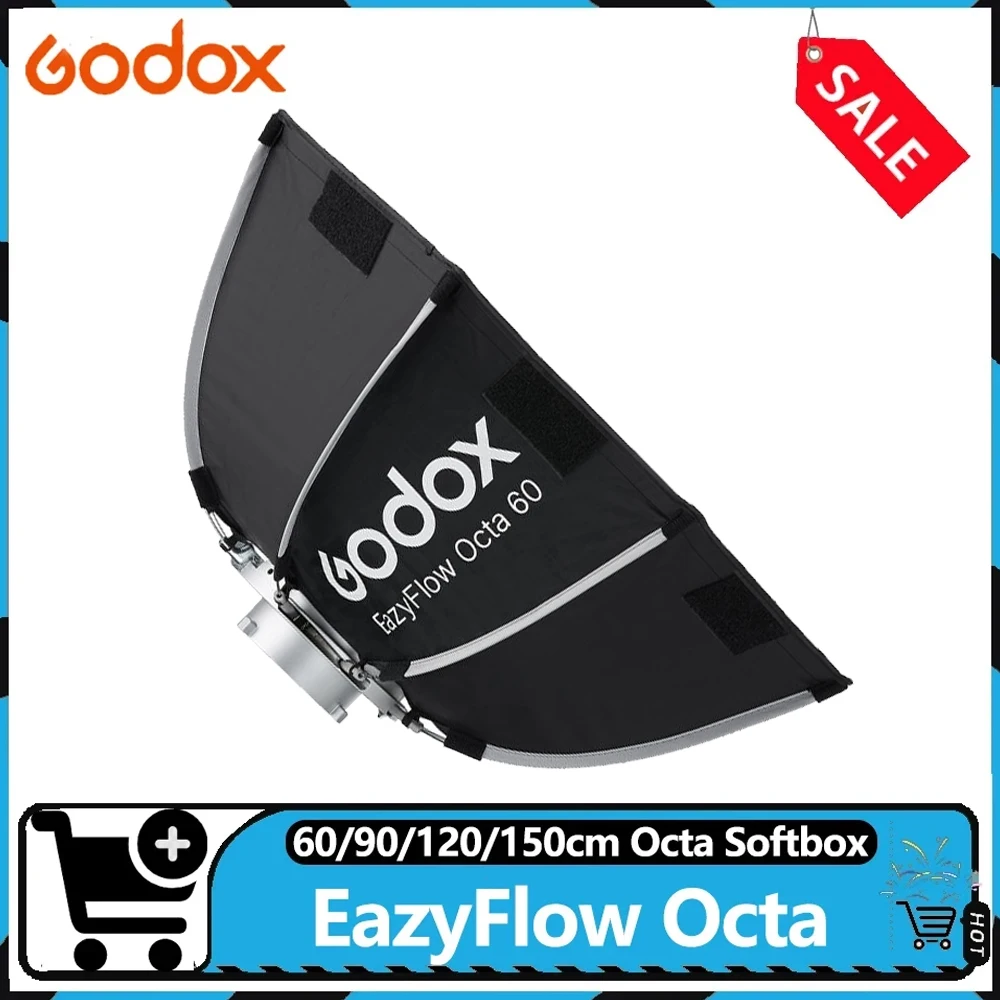 Софтбокс Godox EazyFlow Series Octa 60/90/120/150 см: Быстрая установка, складной, портативный диффузор для студийной фотосъемки