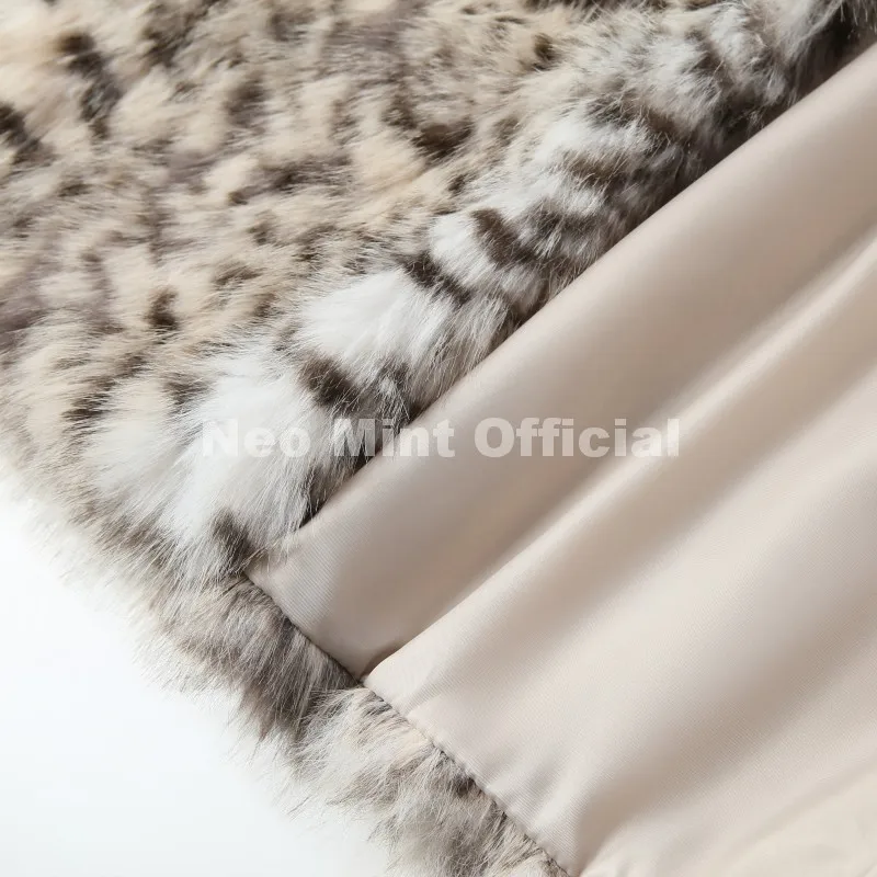 Neo Mint Vintage Classic Leopard Big Fur Collar Jacket Women Winter Brand Fashion Furry Faux Fox Fur Coats Chic Girls Streetwear