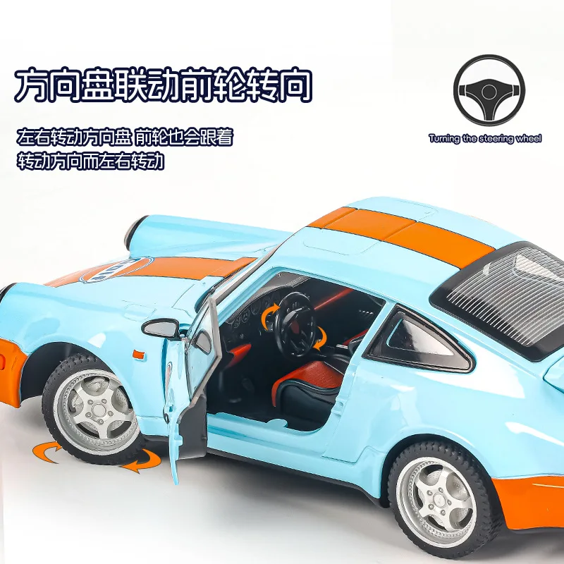 1:24 Porsche 964 Sports Car Trendy Play Simulation Metal Diecast Alloy Model Car Sound & Light Birthday Gift Kid Toy F588