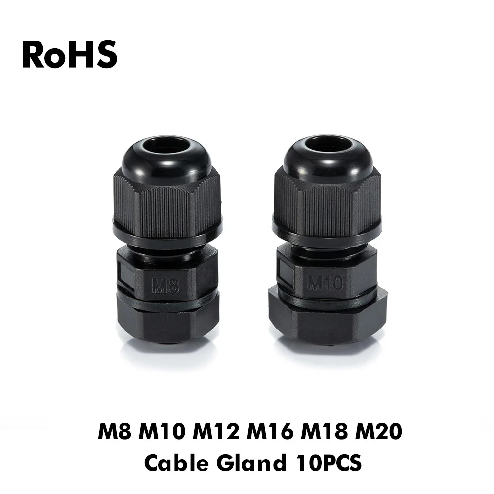 

10pcs M8 M10 M12 M16 M18 M20 Cable Gland M Nylon Plastic Wire Glanding IP68 Waterproof Connector