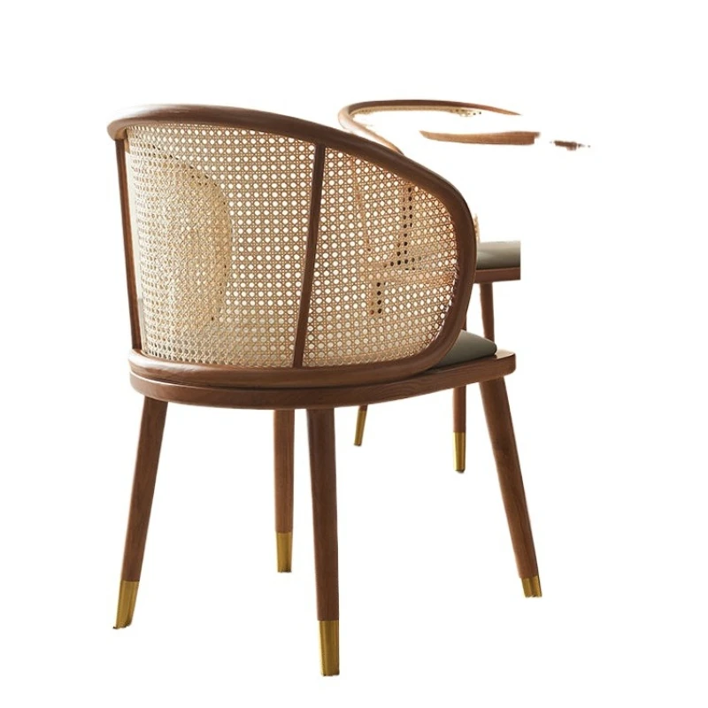 

Обеденный стул из ротанга из ясеня, современный домашний стул из ротанга, скандинавский стул со спинкой, винтажный дизайнерский обеденный стол из цельного дерева и