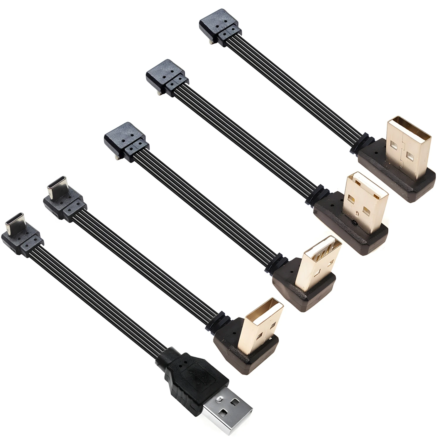 플랫 USB 엘보우 to 초단 C 타입 수 충전 데이터 케이블, 2.0 플러그 엘보, 좌우 코너 플렉시블 케이블, 10cm, 30cm, 1M