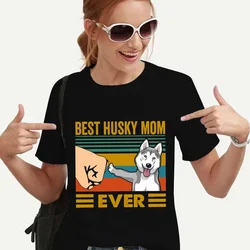 BEST HUSKY MOM EVER Women Black T Shirt Harajuku 90s Korean Style Cartoon Graphic Short Sleeve Tops Kawaii Funny Female Tshirt