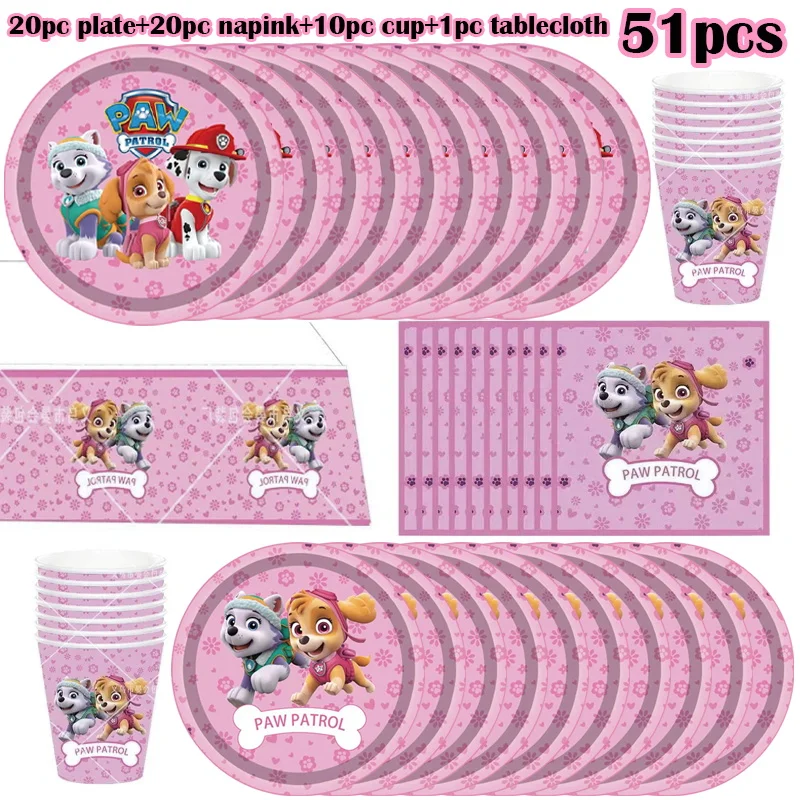 New Pink Skye Paw Patrol Birthday Party Decoration Skye Theme Paper Plates Cups Napkins Balloon Baby Shower Party Event Supplies