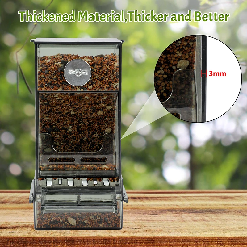 وحدة تغذية شفافة للطيور سهلة الاستخدام، حاوية بذور الببغاء الأكريليك للقفص، موزع طعام أوتوماتيكي