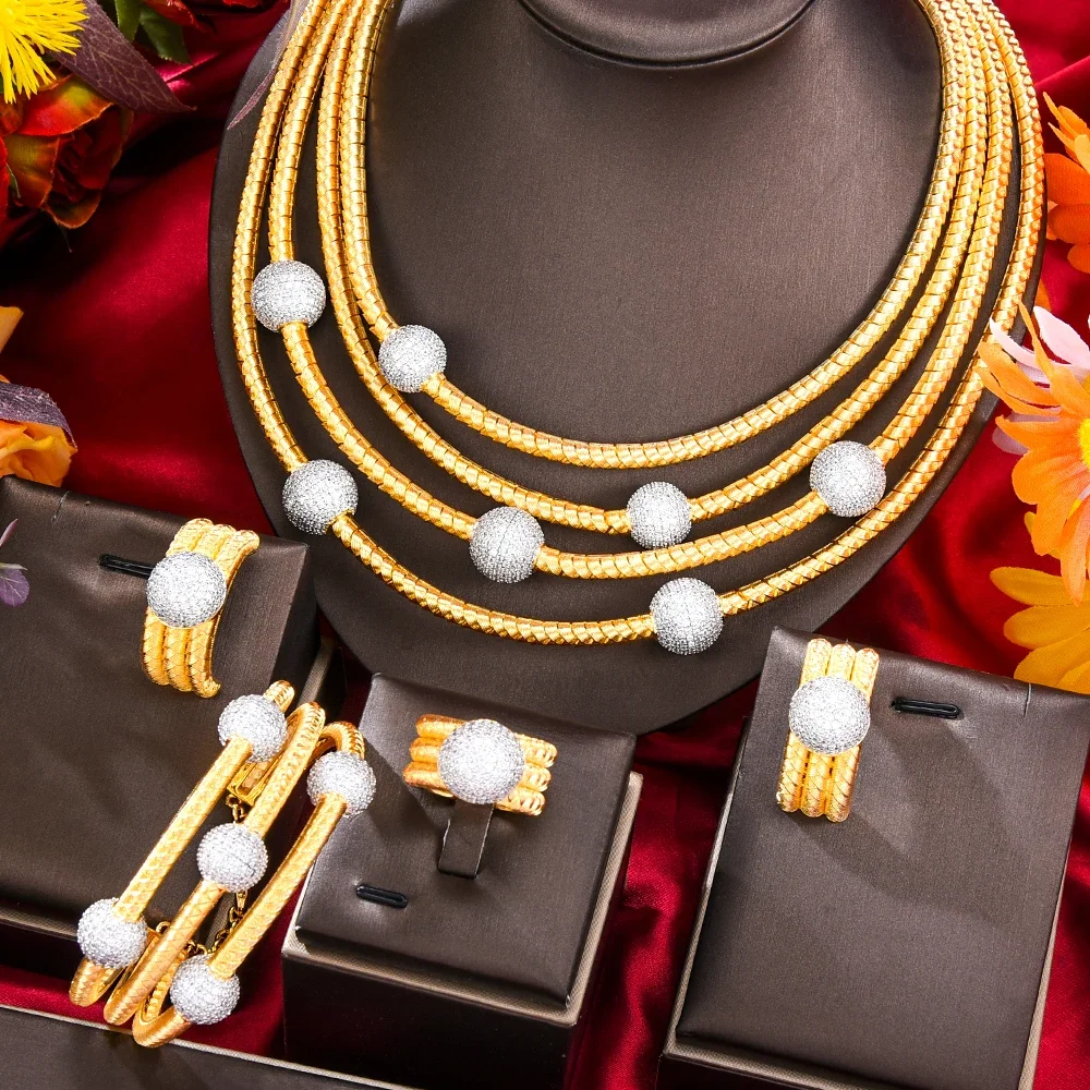

Kellybola Gorgeous Luxury 4 layers Necklace Earrings Bangle Ring Jewelry Set Super Bridal Wedding Accessories High Quality