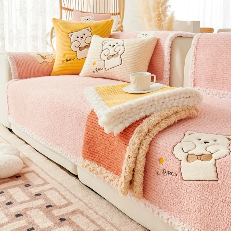 

Winter Lamb Fleece Sofa Mat Four Seasons Universal Plush Seat Cushion Sofa Cover Minimalist Modern Cloth Towels Seat Cushion