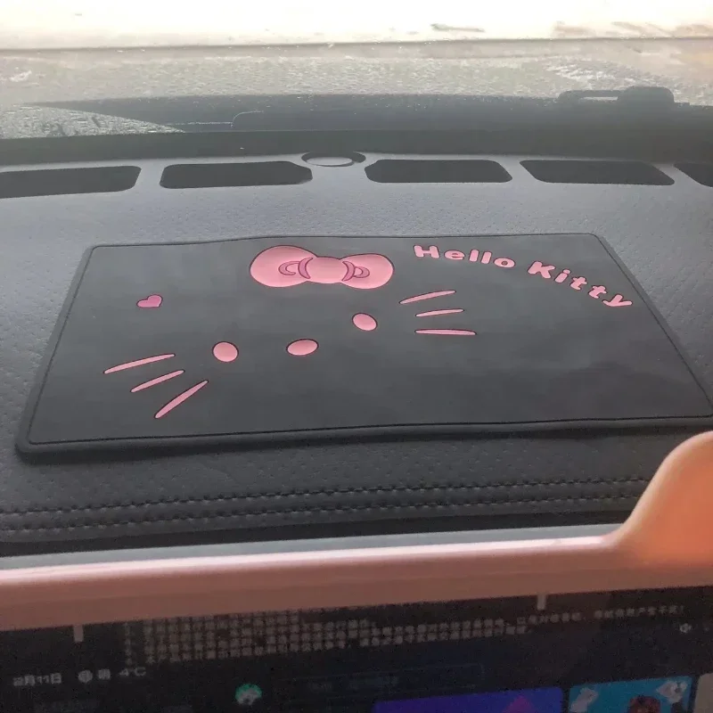 MINISO HelloKitty Car Center Console Silicone Anti-slip Mat Cartoon Minnie Soft Rubber Storage Mat Pink Car Cute Decoration