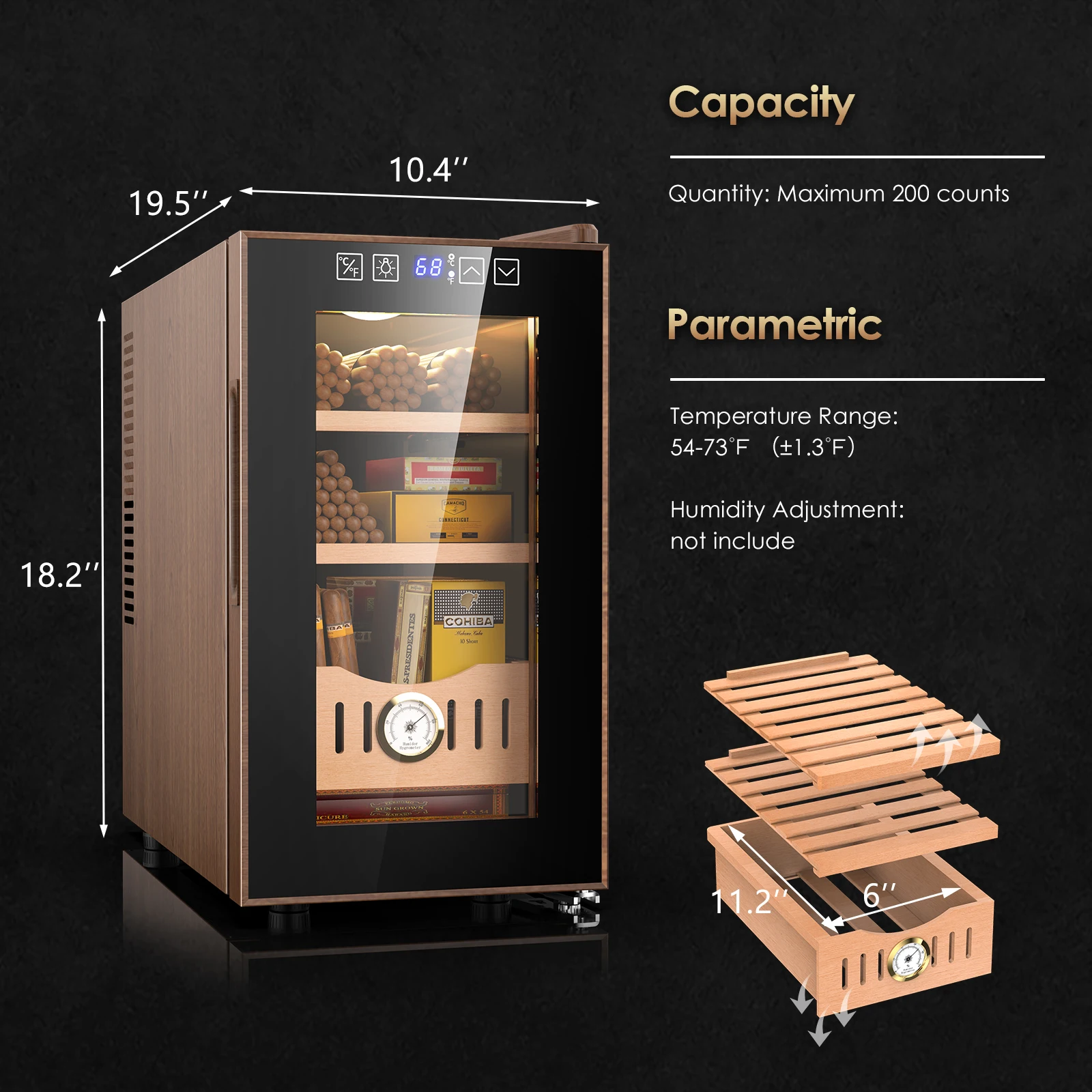 Armoire de refroidissement électrique pour bar, fait maison, étagères espagnoles 93,Wood, fonction de refroidissement MELHygromètre, 250 points, 35L