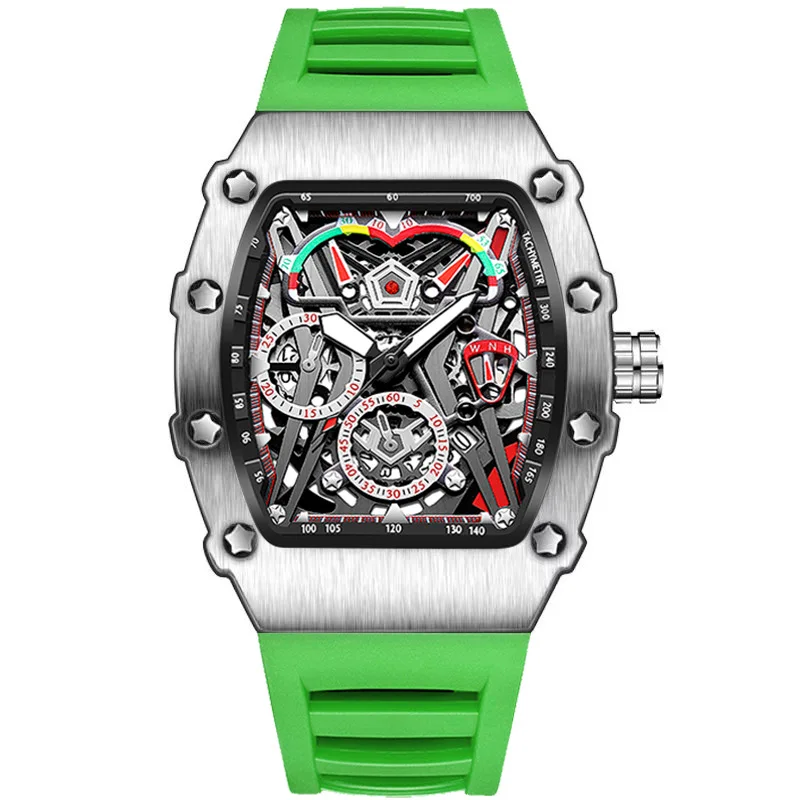 Fashionable Sport Quartz Watch Waterproof Luminous Barrel-Shaped Silicone Strap Men's Watch