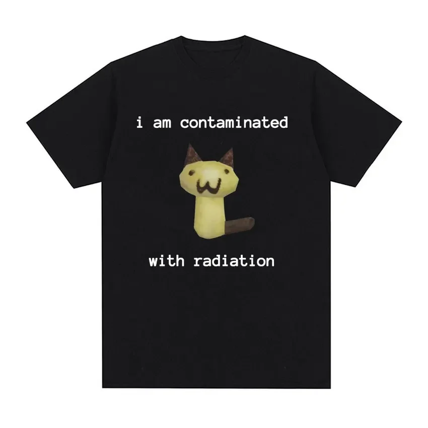 I Am Contaminated with Radiation Funny Cat Meme T-shirt Short Sleeve Women Vintage O-Neck T Shirt Cartoon Streetwear Y2k Clothes