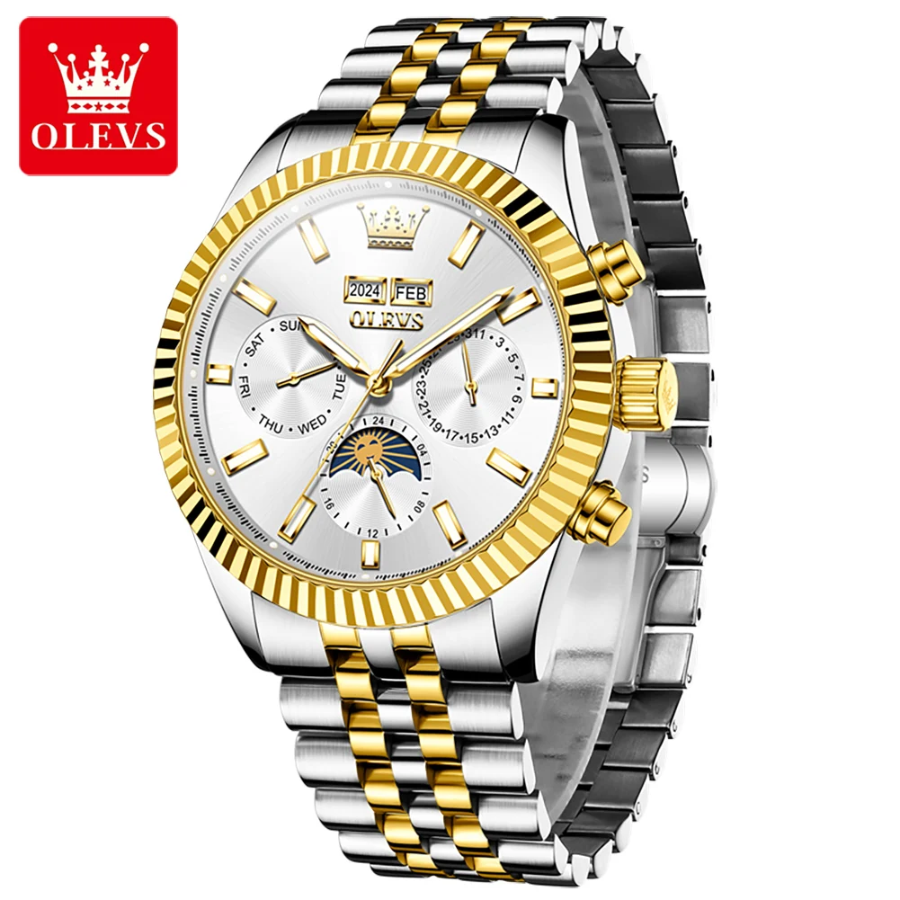 Imagem -03 - Olevs-mens Grande Dial Relógios Mecânico Business Ver Automático Dual Calendar Moon Phase Luxo Top Brand 435 Milímetros