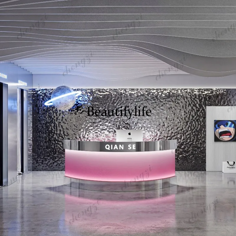 H132 stainless steel luminous LOGO checkout page Bar Barber Shop Reception Desk