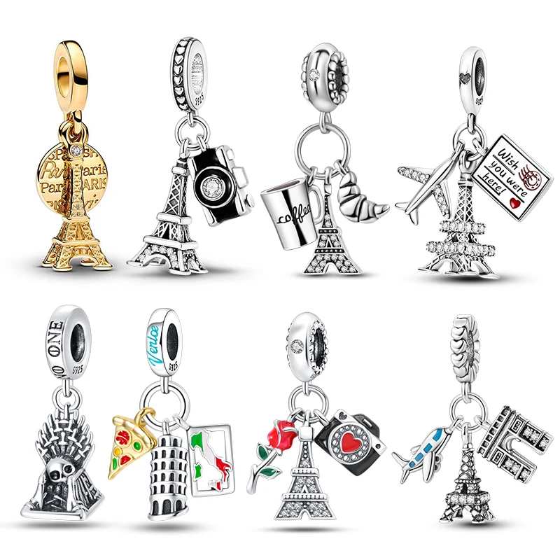 Hot Sale Original 925 Sterling Silver Charm Beads Eiffel Tower Pendant Fit 3mm Bracelets For Women Luxury DIY Fine Jewelry Gifts