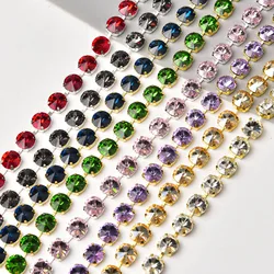 Handmade Rhinestone Chain,1 Yard/Lots 12Mm Color Round Crystal Diamond Flower Silver/Gold Base Shiny Glitter Sew On Stone Trims