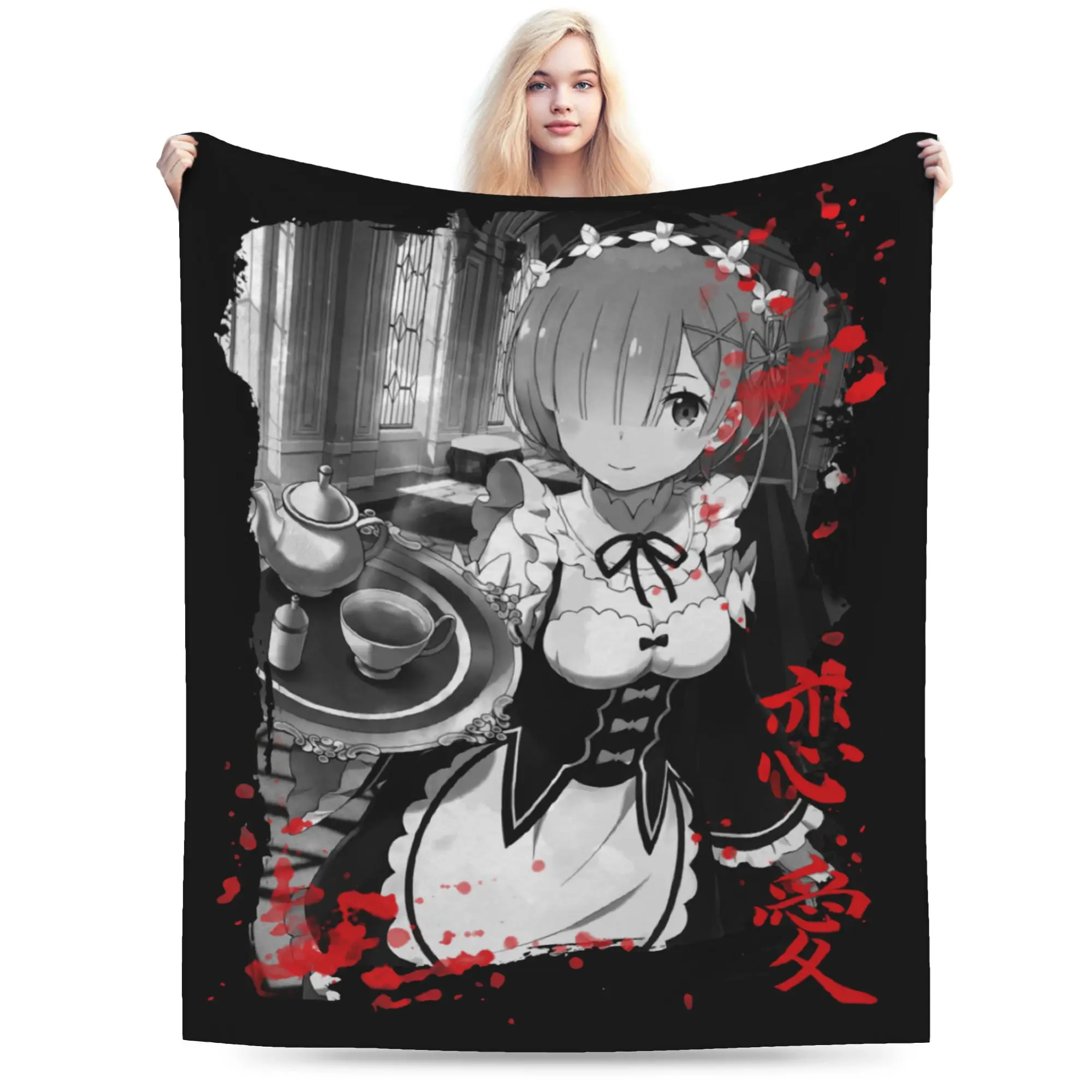 R-Re Zero Rem Anime Blankets Flannel All Season Manga Breathable Warm Throw Blankets for Sofa Bedroom Quilt