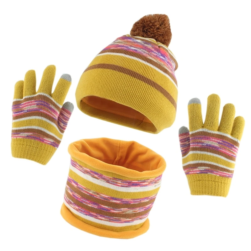 Children Thickened Scarf Hat and Gloves Skiing Hat Knitted Neck Warmer Scarf Photo Props Outdoor Head Wrap Hat