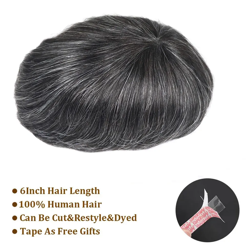 0.08-0.10MM Full Skin PU Toupee Men V Loop Human Hair Men's Wigs Men Capillary Prosthesis Hair Unit Replacement