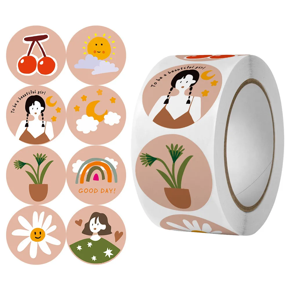 500Stickers/Roll Round Cartoon Vintage Stickers - Cute Girl Design Decals for Sealing Packaging & DIY Giajar Sticker Store