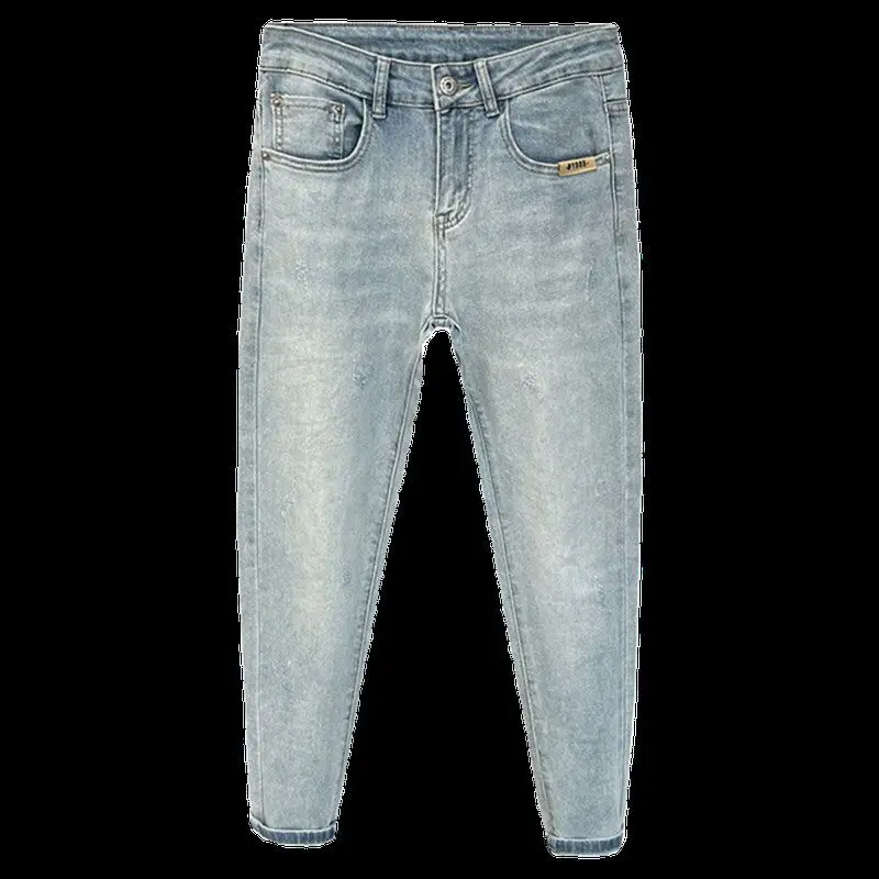 الجينز الرجال العلامة التجارية العصرية فاتحة اللون موضة الشباب سراويل تقليدية كاوبوي بسيط روفيان وسيم سليم المناسب نحيل الجينز الرجال #5