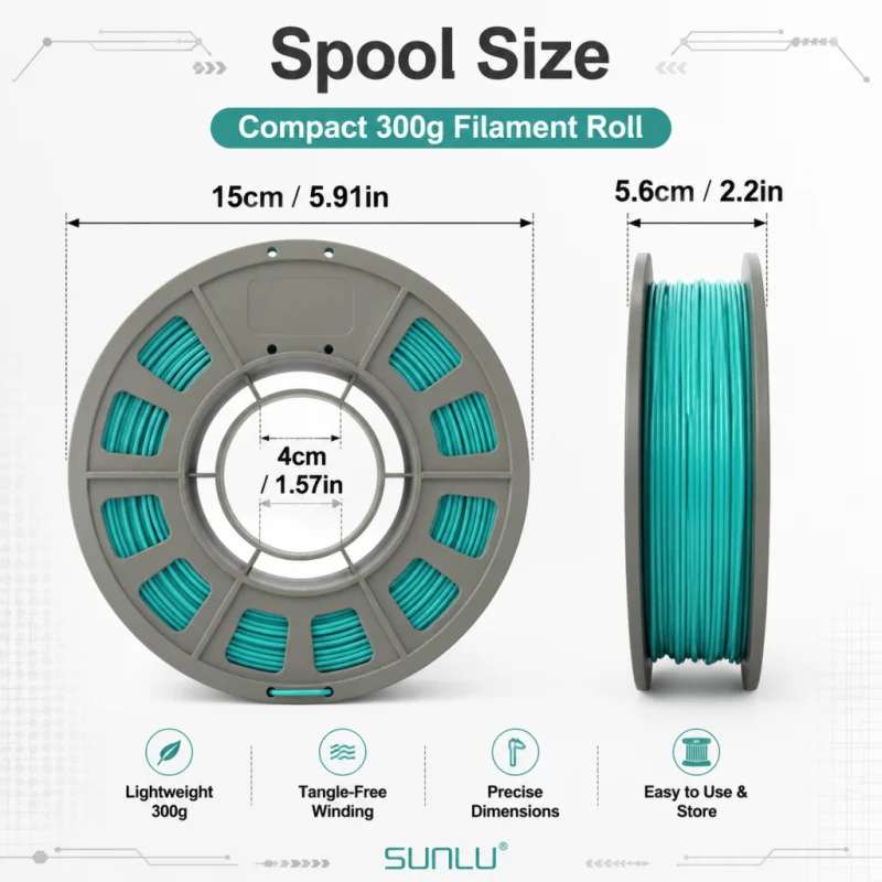 300g Mint Green PETG Filament 1.75mm, High Toughness & Durable 3D Printer Filament, Tangle-Free Smooth Extrusion Compact Spool for Functional Parts and DIY Models