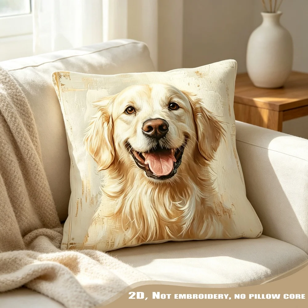 1PC Golden Retriever Dog Pillow CoverPolyester Cushion Case for Sofa Couch Living Room Bedroom Home Decor