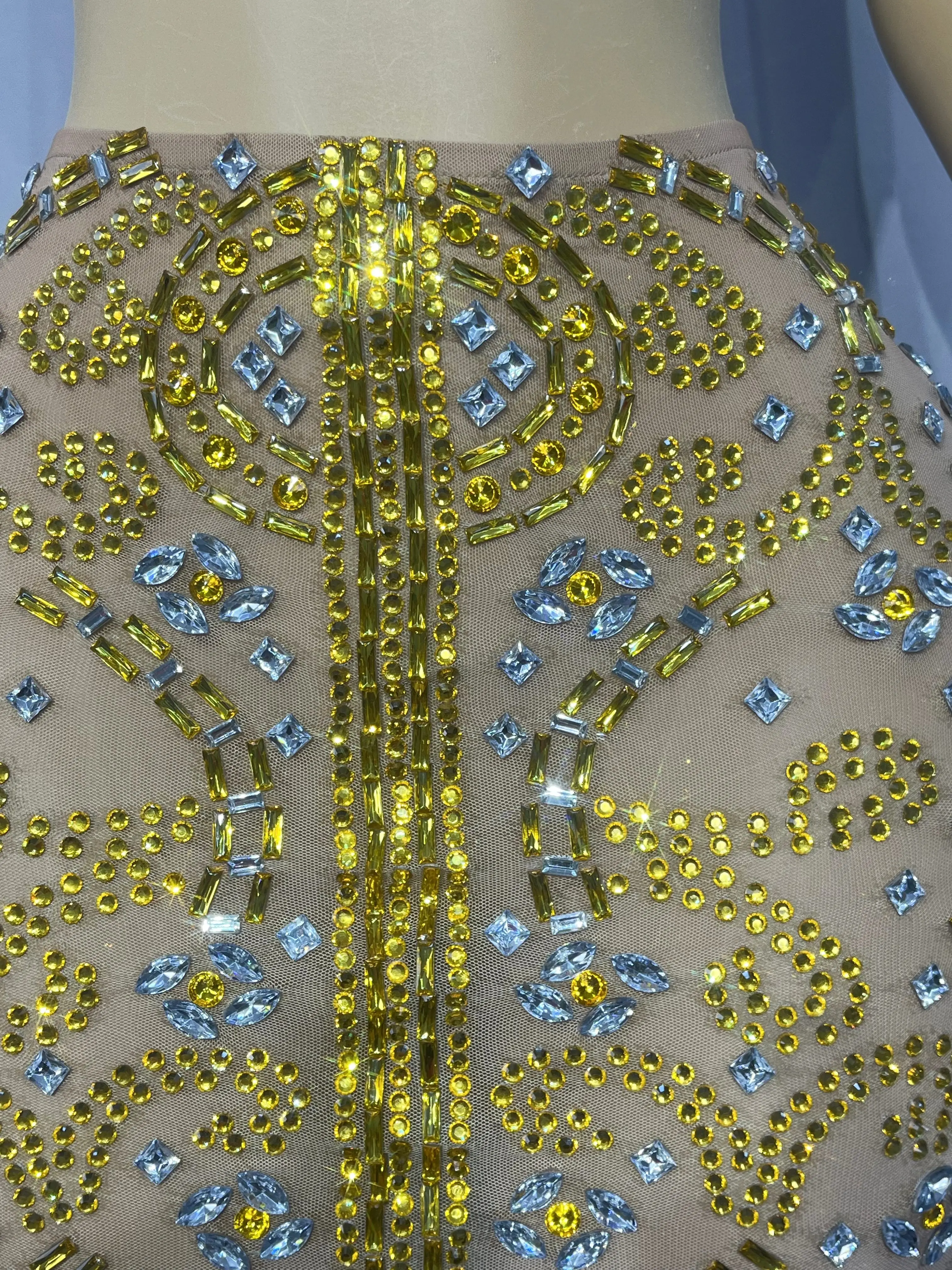 Luxury Perform Outfit Shining Rhinestones Tank top Skirt Split set Party Celebrate Singer Dancer Stage Costume Shuanghuanglian