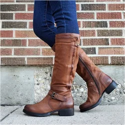 Women Boots Over Knee Round Toe Winter Footwear Zipper Shoes Over-the-Knee Low Riding 2022 Rubber Large Size Retro Square heel S