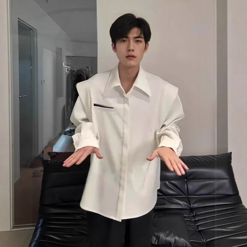 Two White Padded Shoulder Shirts with A Niche Design Sense High-end and Fashionable Korean-style Long-sleeved Shirt for Men 2026
