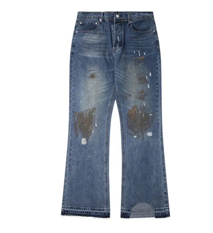 New Men Old Washed Eyes Ink Tag Denim Zipper Slim Fit Straight PANT Jeans Cotton Denim Pants Casual Jeans Size S M L XL #a11
