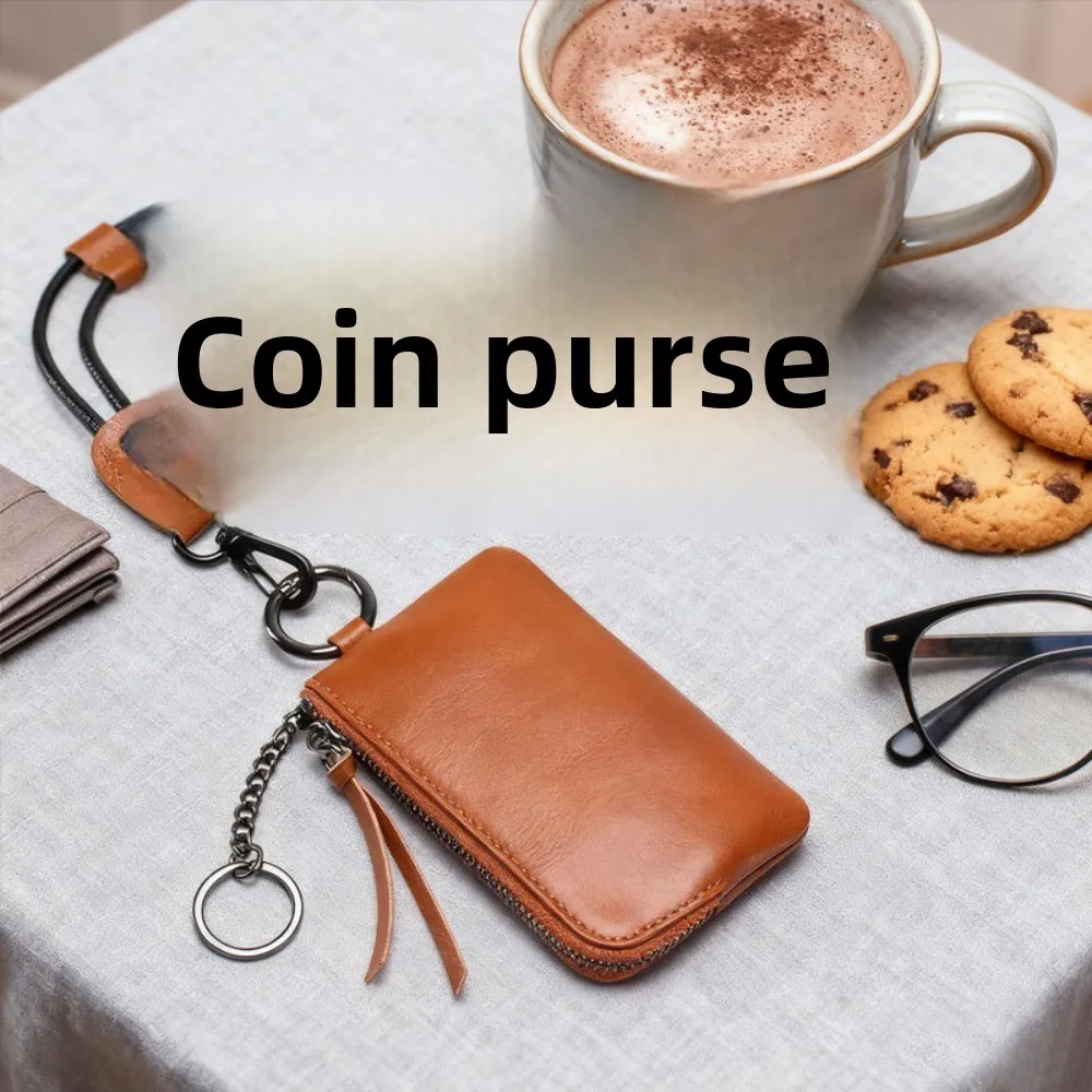2026 Leather Texture Neck Change Bag, Small Storage Change Card Bag with Key Ring, Soft Leather Mini Change Bag