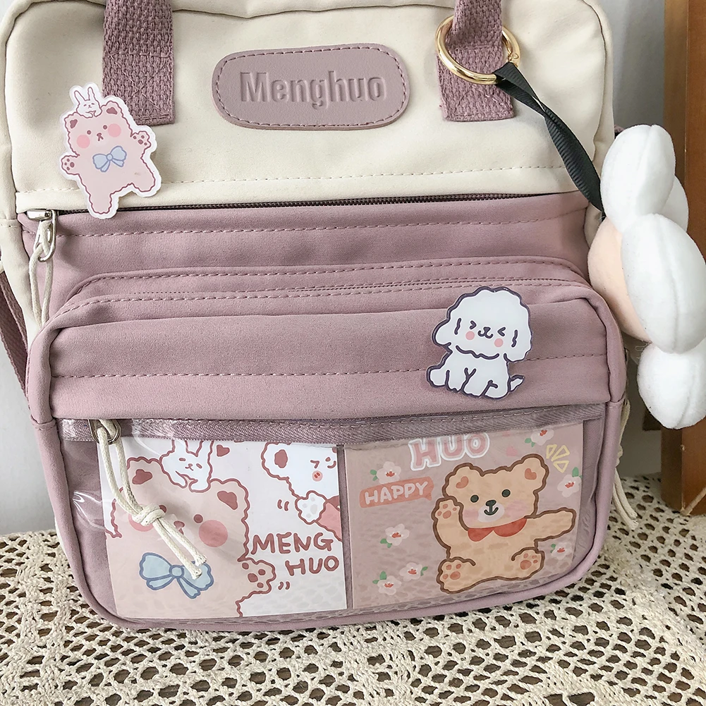 กระเป๋าเป้แฟชั่นลำลองสไตล์คาวาอี้ พร้อมเข็มกลัดและอุปกรณ์ตกแต่งน่ารัก สำหรับใส่แล็ปท็อป ขนาด 10.23x9.44x3.54 นิ้ว เหมาะสำหรับเป็นของขวัญสำหรับกิจกรรมกลางแจ้ง