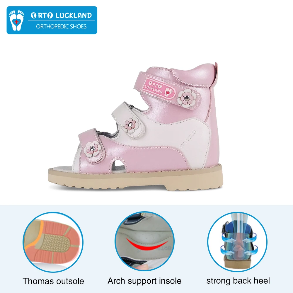 Ortoluckland Baby Princess Girls Sandals Children Orthopedic Shoes For Kid Toddler Flower Leather Footwear With Arch Support