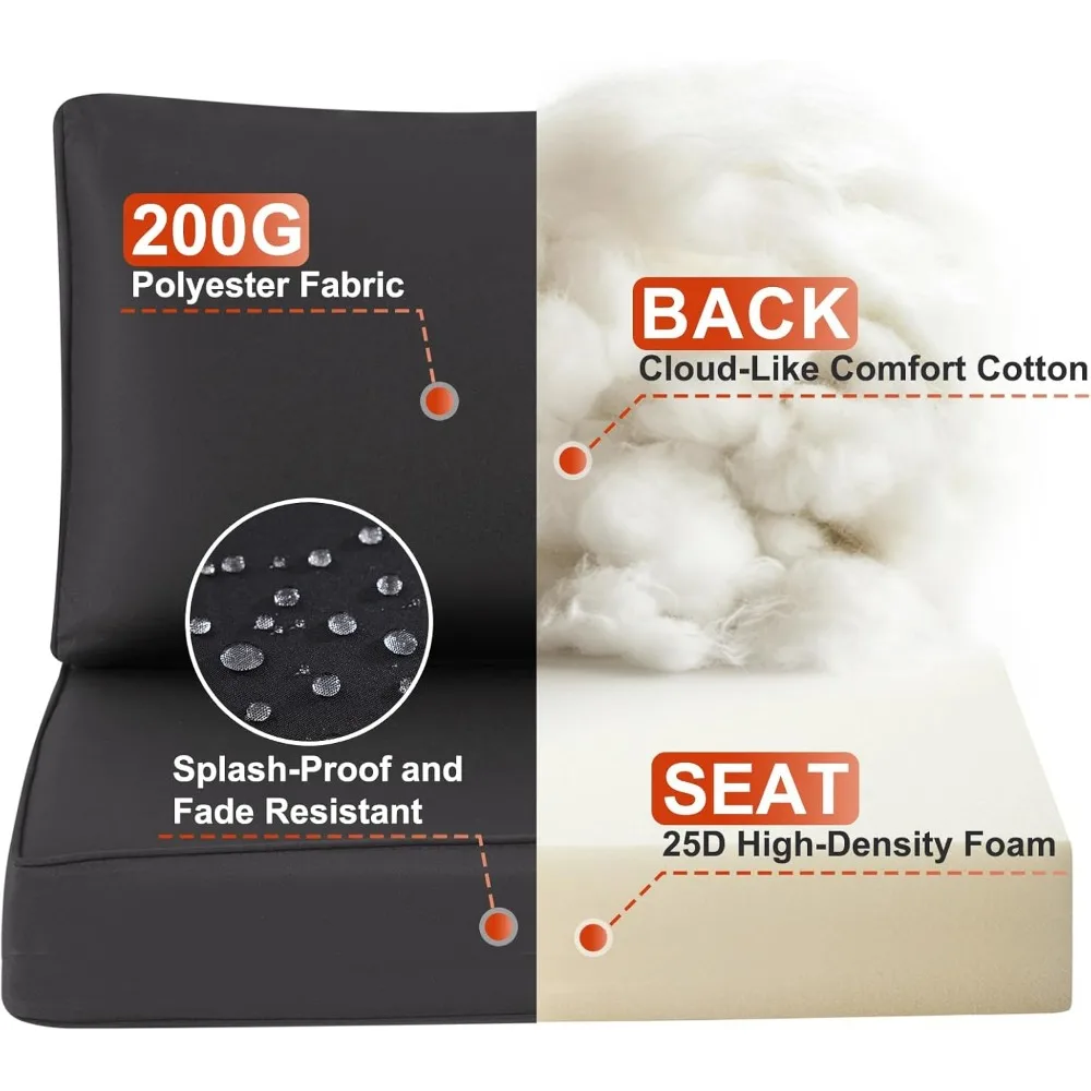 Deep Seat Outdoor Cushion Set for 6-Seat Wicker Sectional, 14-Piece Water-Resistant Replacement Cushions for Patio Furniture