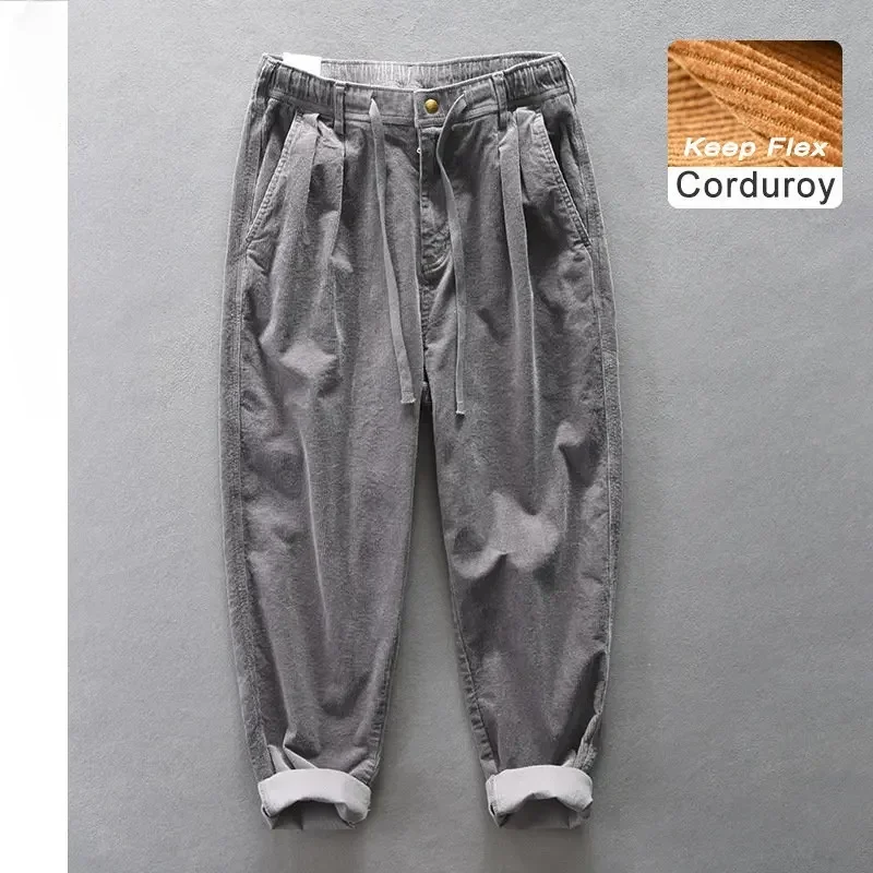 

Autumn Winter New Men Vintage Corduroy Keep Flex Pants Loose Wide-legged Cotton Casual Soft Comfortable Trousers 4XL AZ398