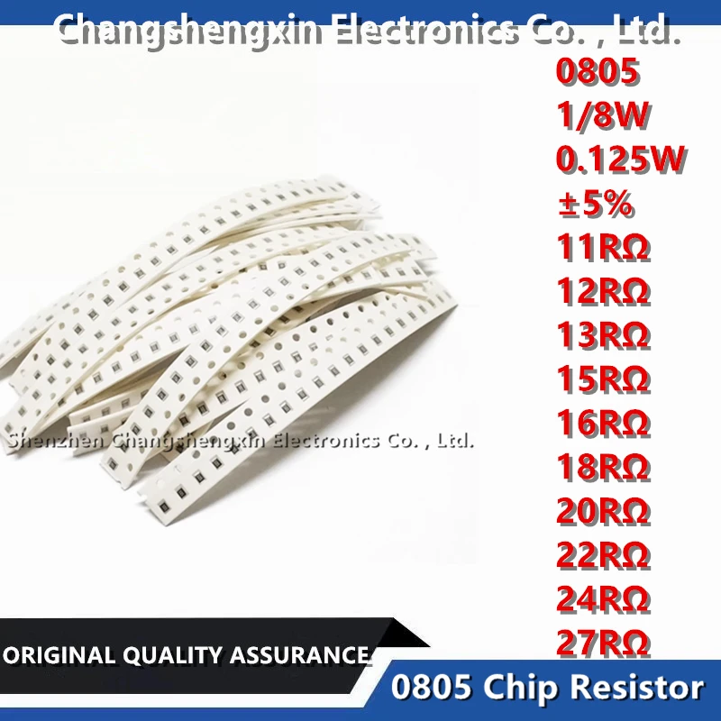 100PCS 0805 SMT Chip Resistor Tolerance ±5% 1/8W 0.125W Resistance 11RΩ 12RΩ 13RΩ 15RΩ 16RΩ 18RΩ 20RΩ 22RΩ 24RΩ 27RΩ Ohms