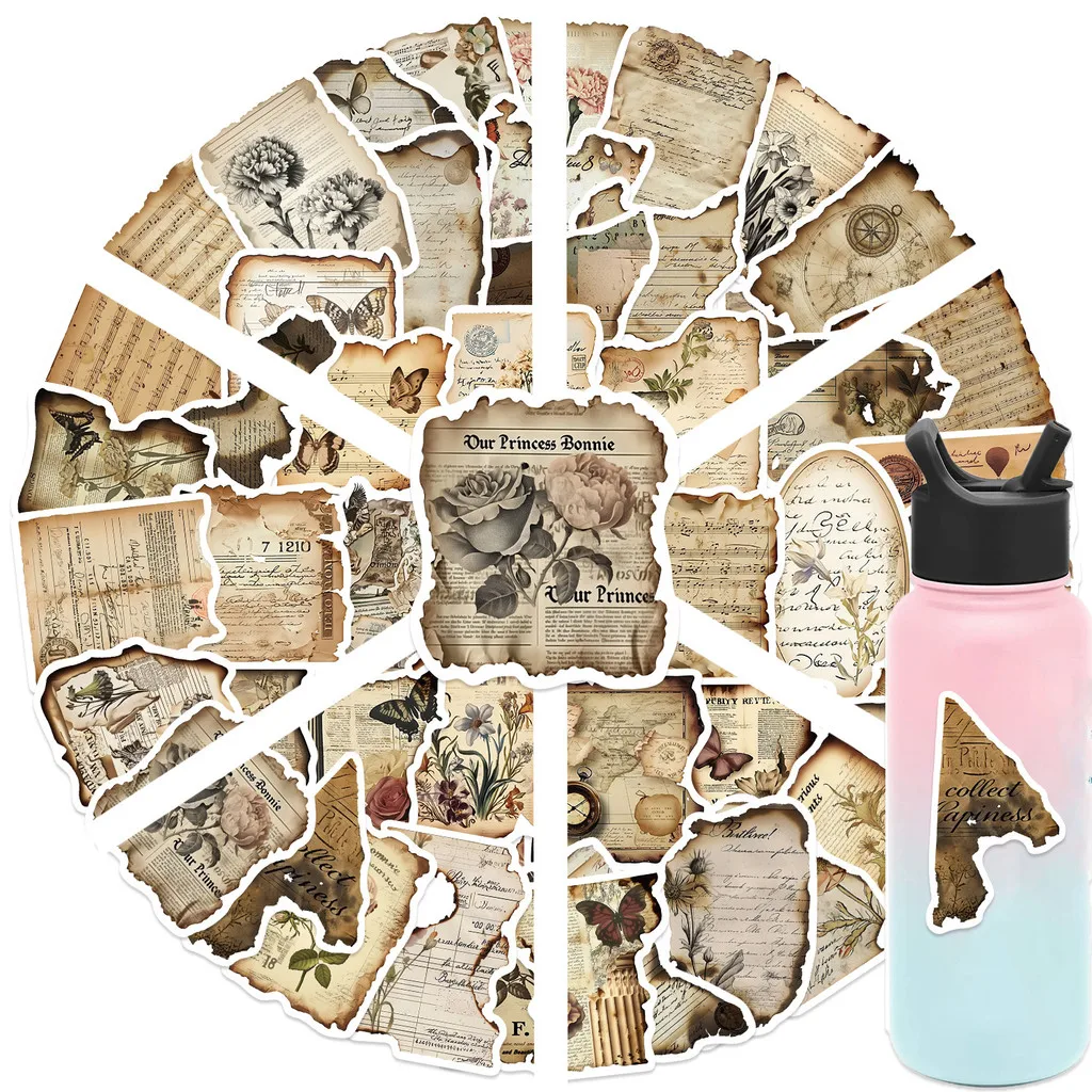 50 Pcs Vintage Burned Text Stickers - Waterproof PVC Decals for Phone, Journal & Water Bottle Decor RecordingYourLife Store