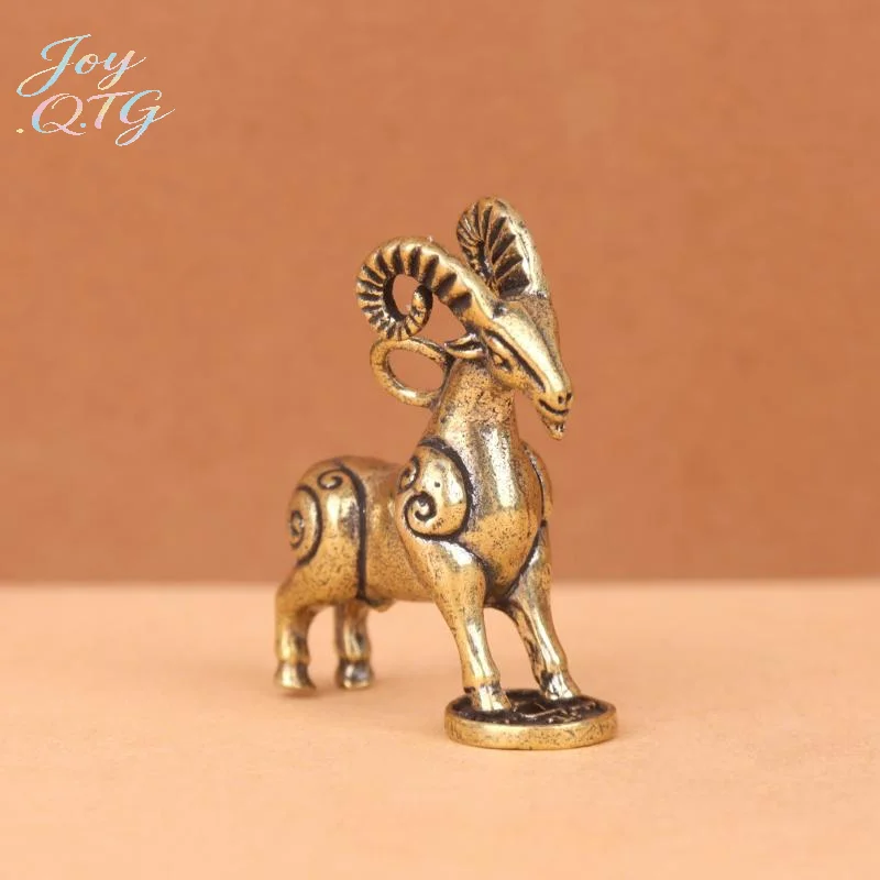 Hot Sale 1PC Solid Brass Zodiac Sheep Statue Flat Base Desk Ornament Chinese Auspicious Meaning Desktop Decoration