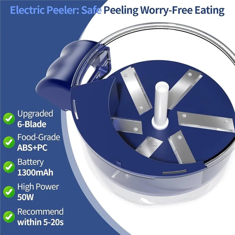 Efficient-Automatic Peeling Machine Portable Kitchen Tool For Salad Prep & Picnic 6-Blade Electric Grape