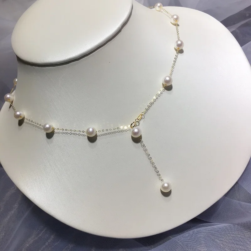 18K Real Gold Light Luxury Pearl 6-7mm Necklace Women Elegant Natural Freshwater Pearl Necklace Gift