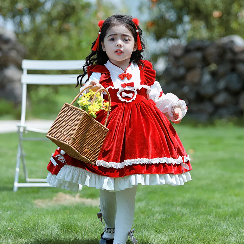 

Autumn Winter Kids Dress for Girls Baby Lolita Girl Kawaii Wedding Dress Girl Ball Gown Chinese Style Princess Party Vestidos