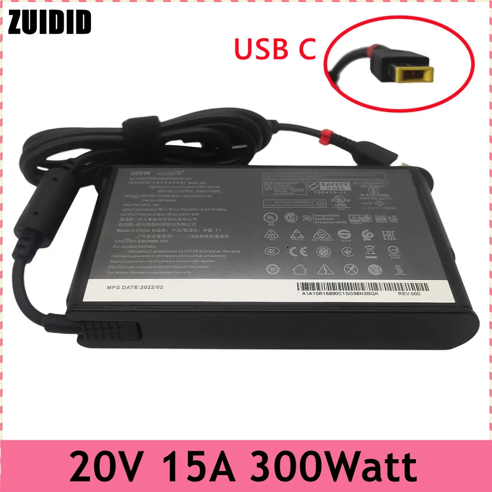 

20V 15A 300W USB Slim AC Adapter Laptop Charger For Lenovo Legion 7 Gen 6 16" Gaming R9000P Y7000P Laptop Power Supply 16ACH6