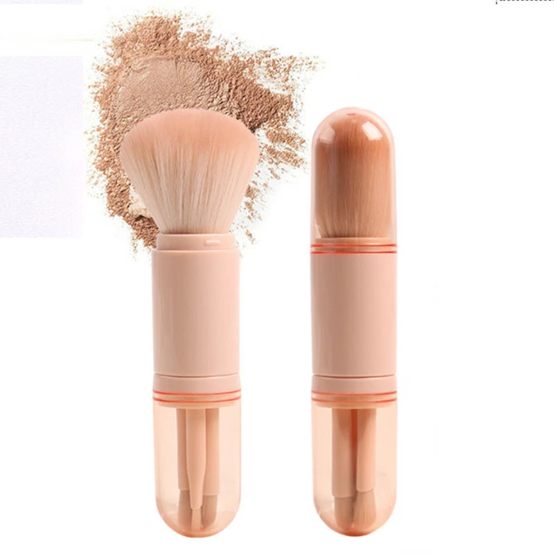 4 in1 Travel Makeup Brushes Set Retractable Kabuki Brush and 3 Small Brushes For Eye With Soft Small Portable For Touchup