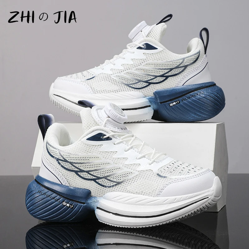 31-39Children's Mesh Sneaker Boys Rotating Buckle Lightweight Running Shoes Outdoor Basketball Shoes Fashionable Trendy Footwear