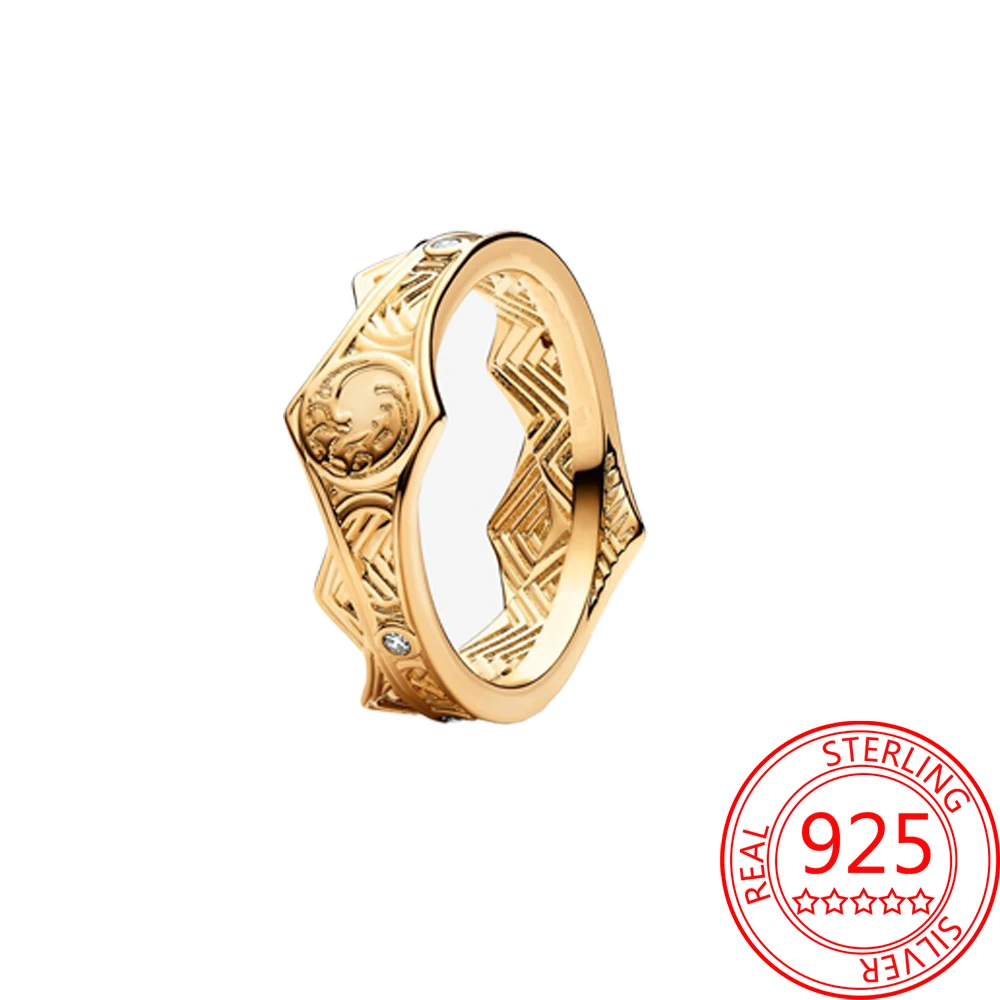 نمط الألعاب 925 فضة التاج الذهبي والأسد وانقسام رون القلب والجمجمة ومزدوجة الطبقات التنين الدائري مجوهرات محايدة باردة #5