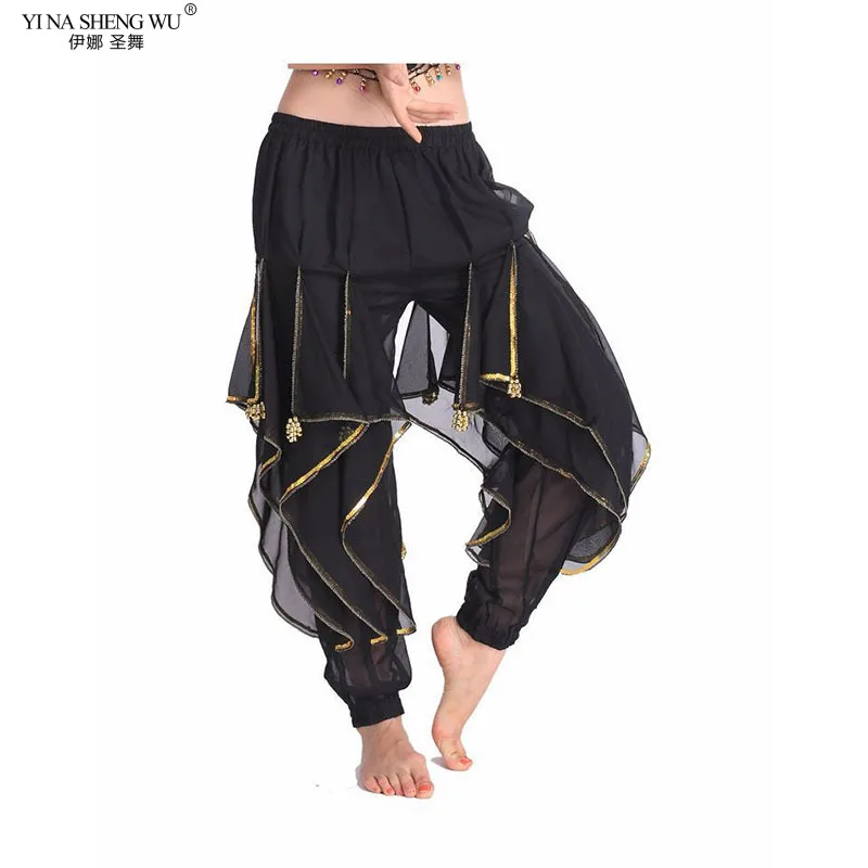 Pantalon de spectacle de danse du ventre pour femme, bouffant en mousseline de soie, vêtements d'entraînement de danse indienne, pantalon rotatif pour adulte, 11 couleurs, nouveau