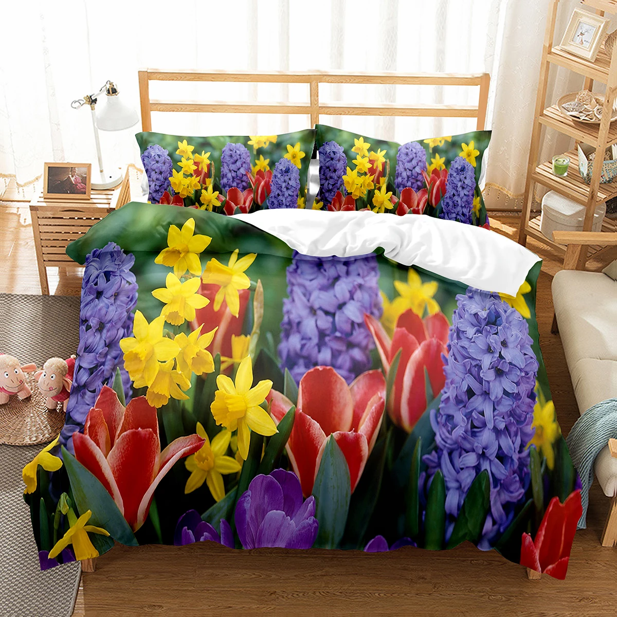 Spring Flowers King Queen Duvet Cover Colorful Floral Bedding Set Cherry Blossoms Quilt Cover 2/3pcs Polyester Comforter Cover