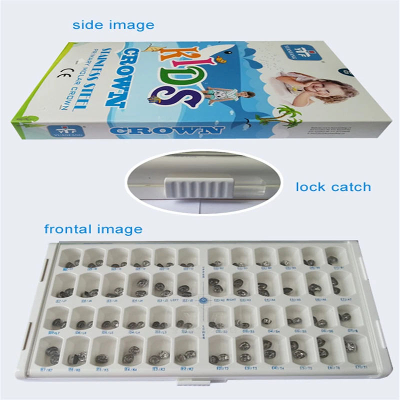 

48Pcs/Box Stainless Steel Dental Teeth Crown Kids Preformed Primary Molar Temporary Crowns 1st/2nd Upper Lower Right/Left